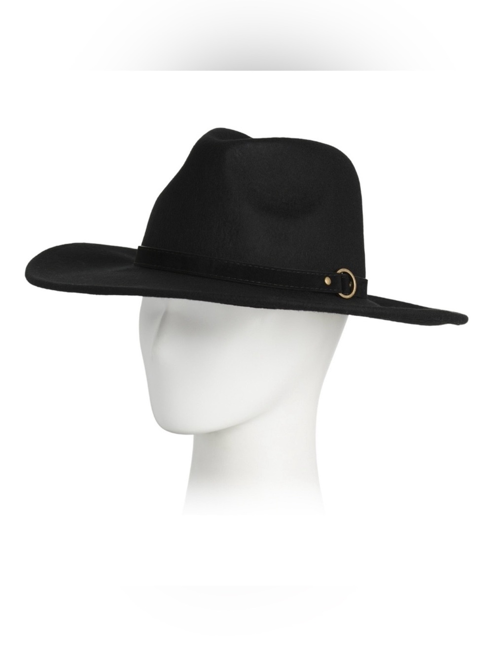 Artisan NY Black Wool Fedora Hat Wide-Brim Adjustable Size with Gold Ring Accent